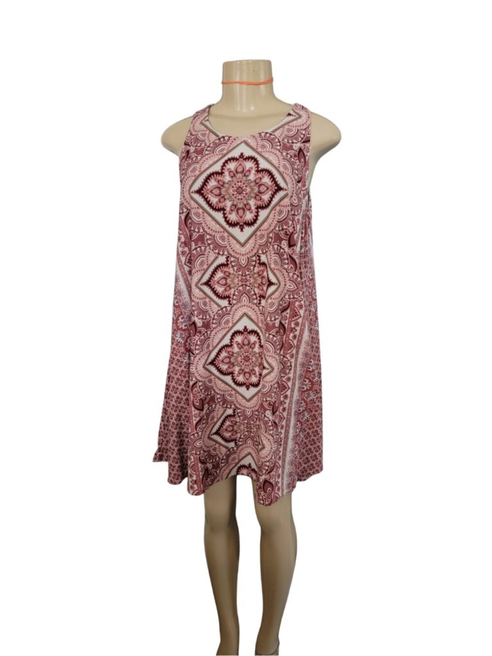 NOBO Maroon/White Paisley Print Midi A Line Sleeveless Swing Tank Dress